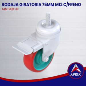 RODAJA GIRATORIA 75MM M12 C/FRENO  LAM-RCB-30